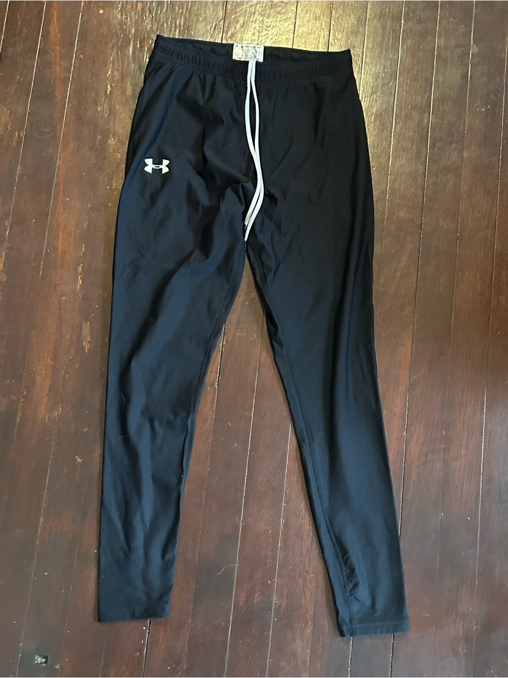 Under Armour women’s Black Compression Pants Drawstring Elastic Waist Sz L